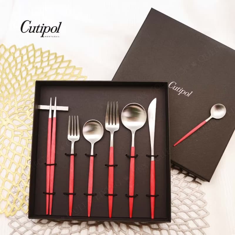 葡萄牙Cutipol GOA系列紅柄點心叉匙二件組