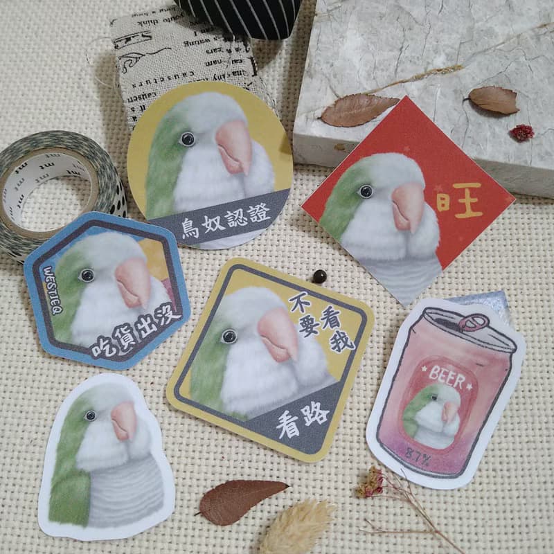 綠和尚鸚鵡-春聯-防水貼紙~利是封-揮春-福貼-車貼-行李箱貼