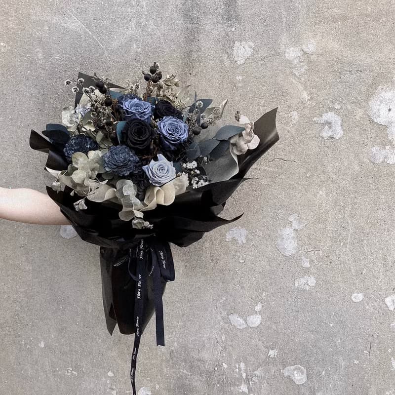 Flora Flower乾燥花束-灰藍色系