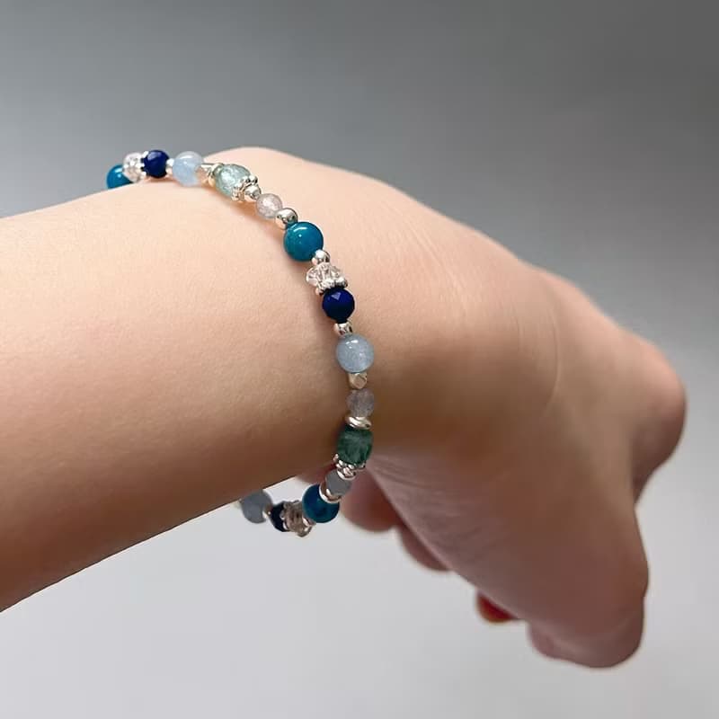 磷灰石青金石海藍寶925純銀手鍊