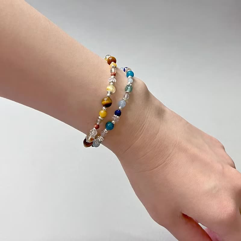 磷灰石青金石海藍寶925純銀手鍊