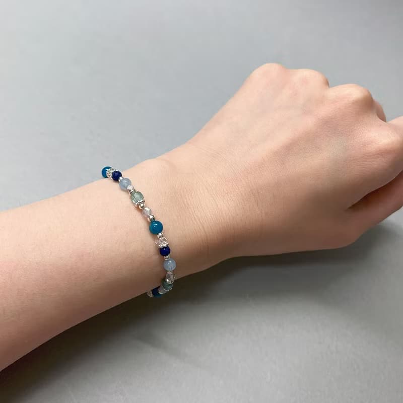 磷灰石青金石海藍寶925純銀手鍊
