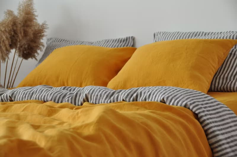 Turmeric double-sided linen duvet cover / Softened linen / Comforter cover