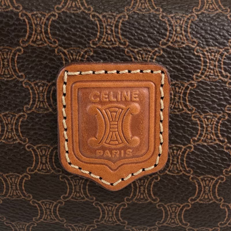【 日本直送　名牌中古包 】CELINE セリーヌ マカダム ポーチ ブラウン ブラゾン型押し PVC レザー vintage ヴィンテージ chci53