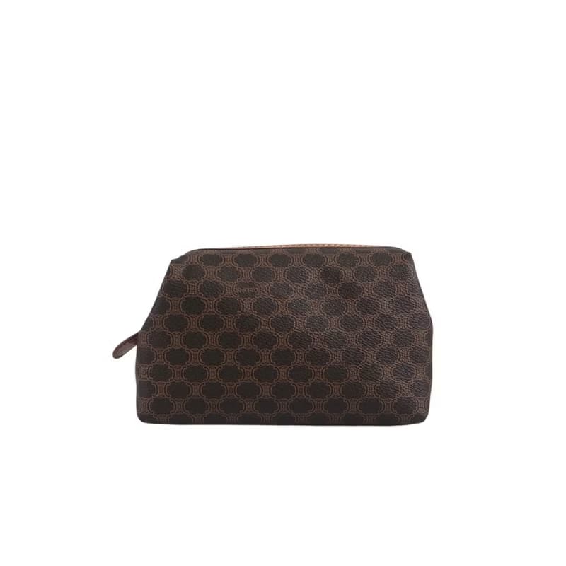 【 日本直送　名牌中古包 】CELINE セリーヌ マカダム ポーチ ブラウン ブラゾン型押し PVC レザー vintage ヴィンテージ chci53