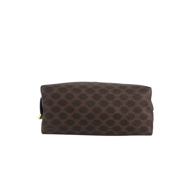 【 日本直送　名牌中古包 】CELINE セリーヌ マカダム ポーチ ブラウン ブラゾン型押し PVC レザー vintage ヴィンテージ chci53