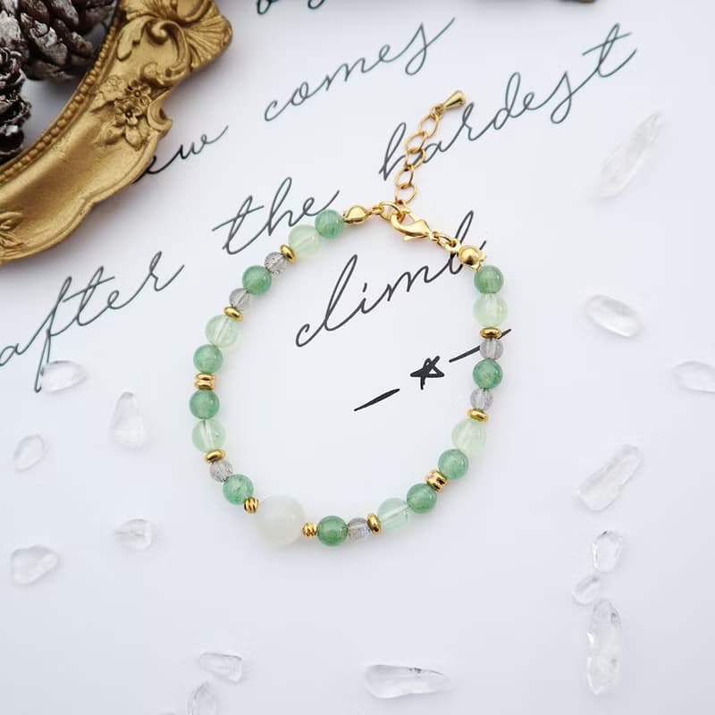 創傷療癒/事業財運│白月光石-葡萄石-東菱玉│黃銅 扣環式 手鍊