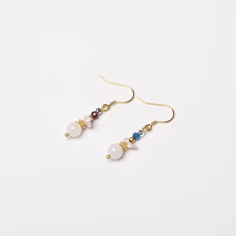 永恆的淚珠 l 藍晶白月光珍珠耳勾式耳環 E0029