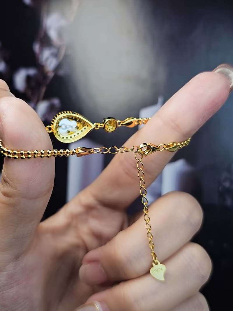 |福財|A貨翡翠冰玻陽綠飽滿葫蘆9.2mm純銀鍍18k黃豪鑲手鏈