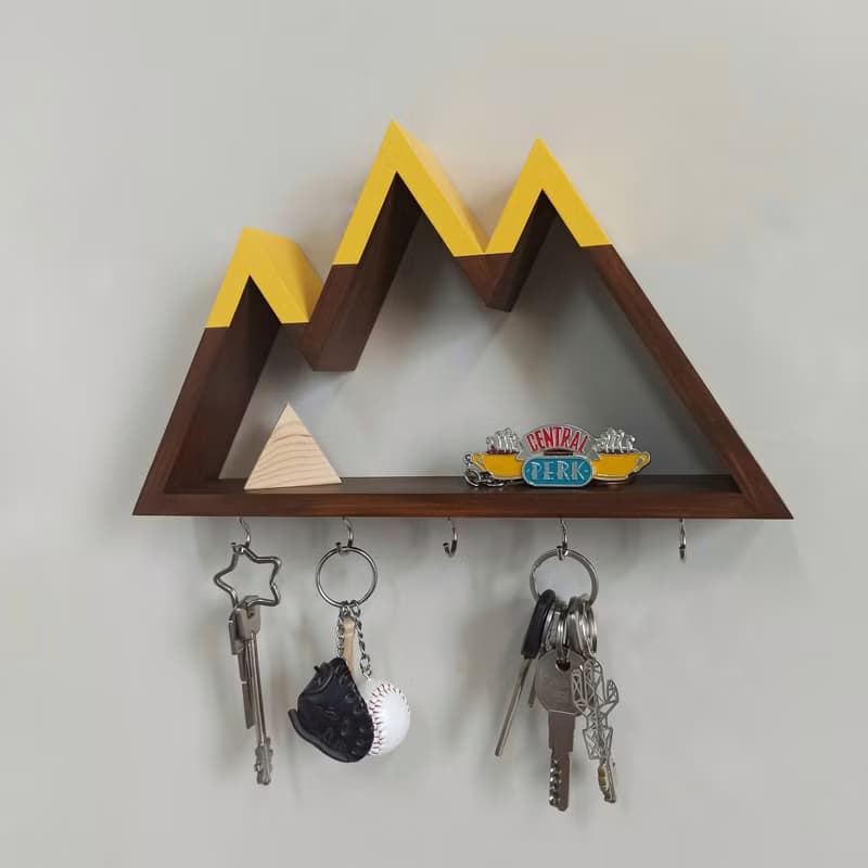 Wall key holder mini shelf in the shape of a mountains