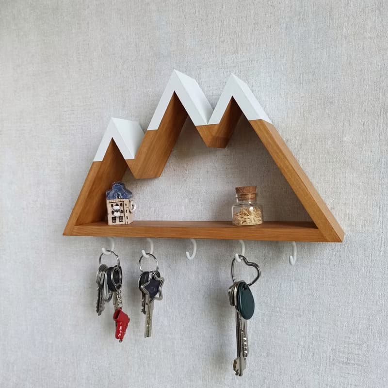 Wall key holder mini shelf in the shape of a mountains