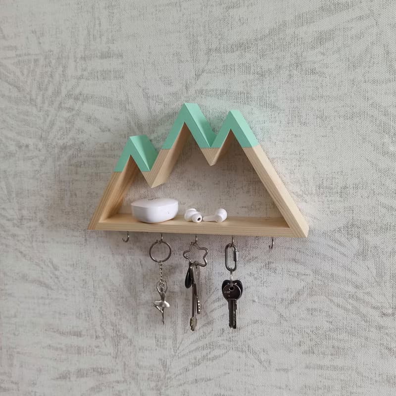 Wall key holder mini shelf in the shape of a mountains
