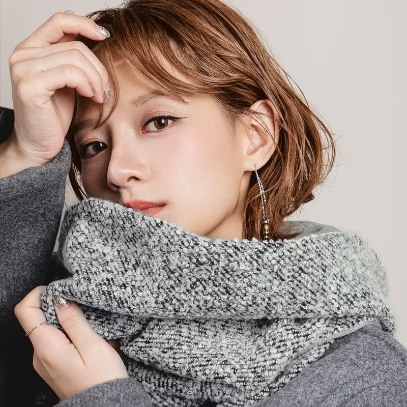 Mist 系列 - 鉛光 * 灰色 雜點 混織毛料 圍巾 連帽圍巾