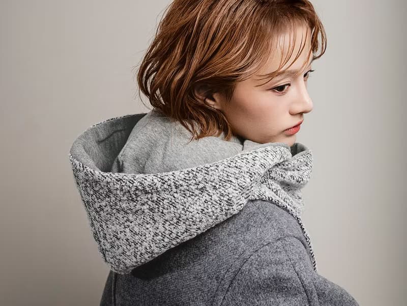 Mist 系列 - 鉛光 * 灰色 雜點 混織毛料 圍巾 連帽圍巾