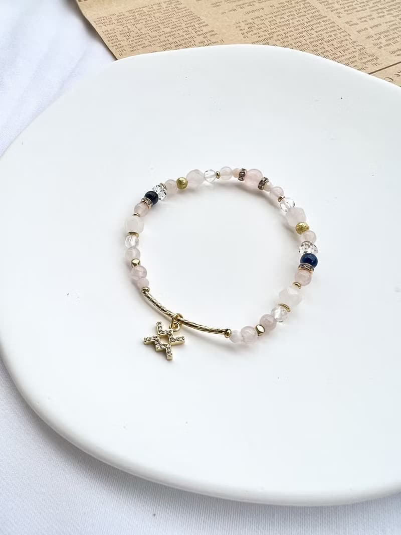【星座雙鍊 水瓶座】風象星座 粉晶 藍晶石 水晶手鍊