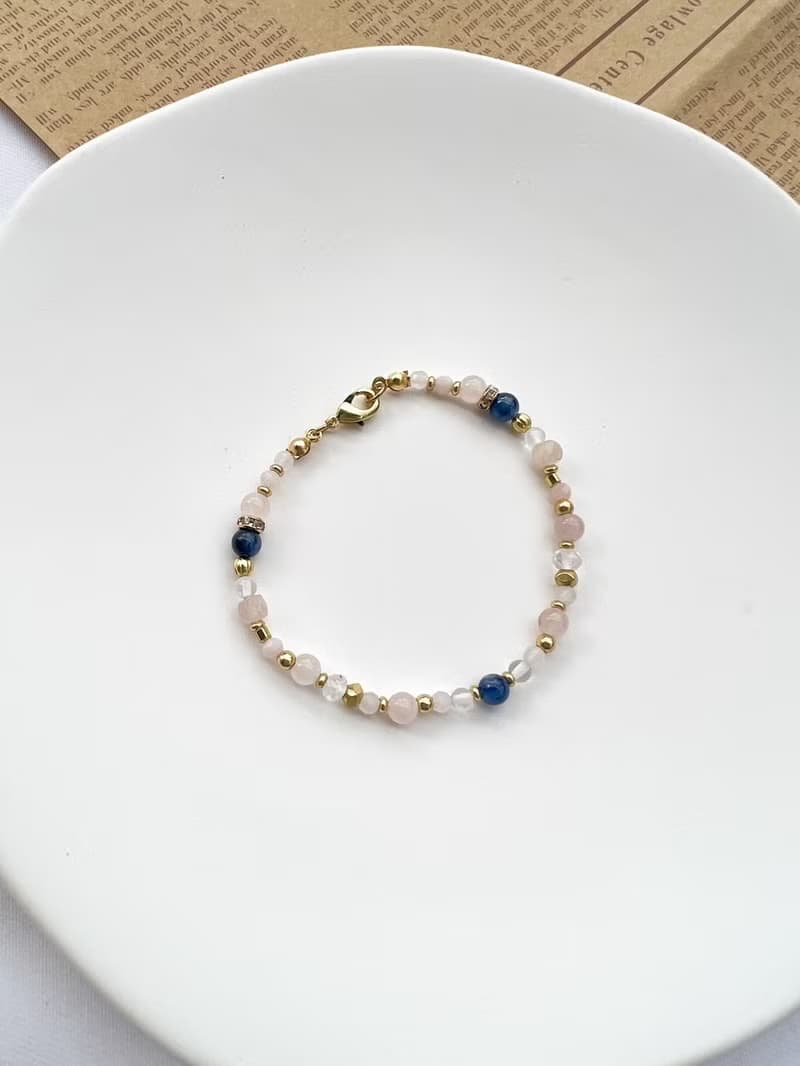 【星座雙鍊 水瓶座】風象星座 粉晶 藍晶石 水晶手鍊