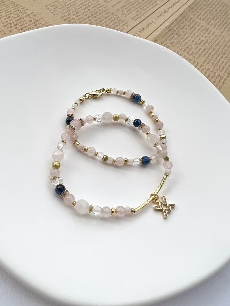 【星座雙鍊 水瓶座】風象星座 粉晶 藍晶石 水晶手鍊