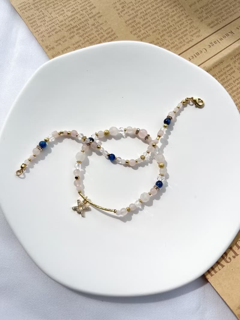 【星座雙鍊 水瓶座】風象星座 粉晶 藍晶石 水晶手鍊