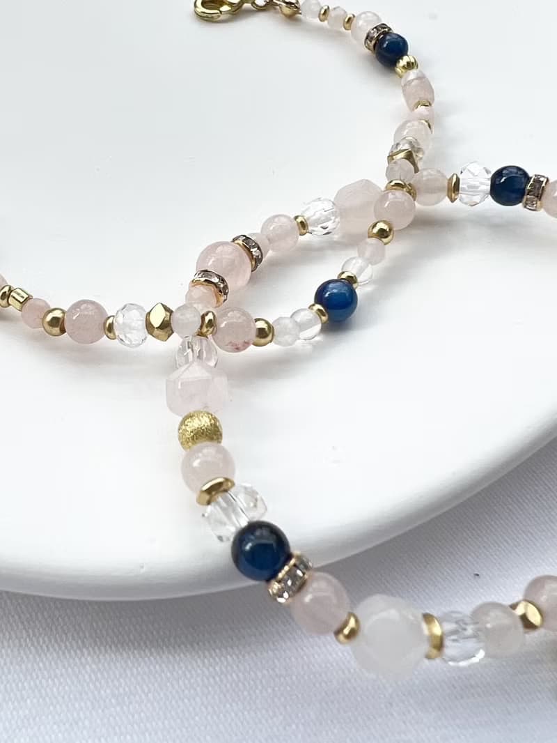 【星座雙鍊 水瓶座】風象星座 粉晶 藍晶石 水晶手鍊