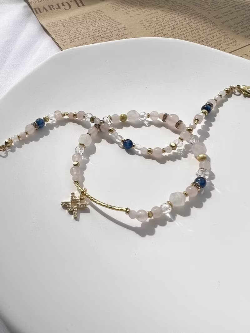 【星座雙鍊 水瓶座】風象星座 粉晶 藍晶石 水晶手鍊