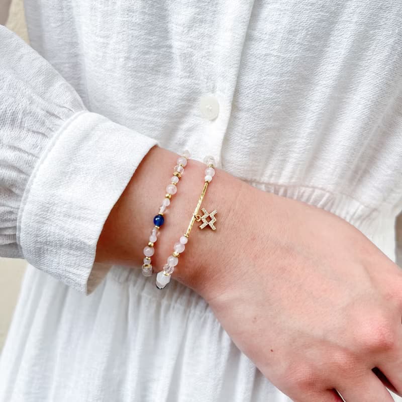 【星座雙鍊 水瓶座】風象星座 粉晶 藍晶石 水晶手鍊