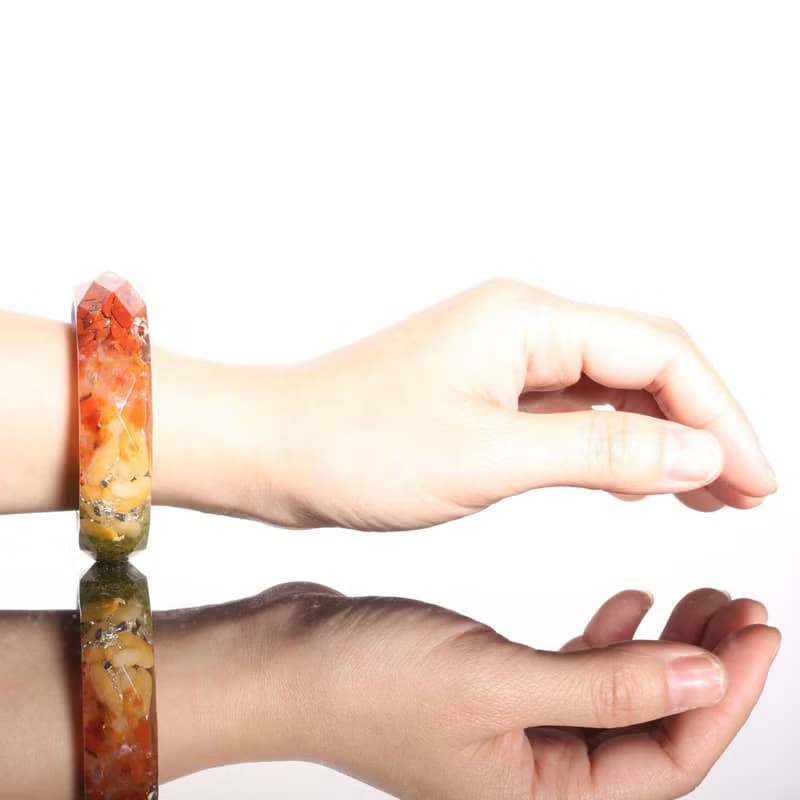 【母親節禮物】彩虹七脈輪奧剛菱面寬面手環-水晶療癒開智慧開運