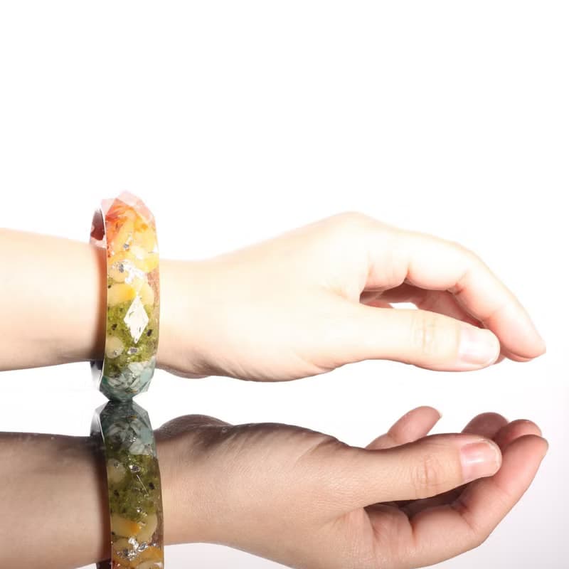 【母親節禮物】彩虹七脈輪奧剛菱面寬面手環-水晶療癒開智慧開運