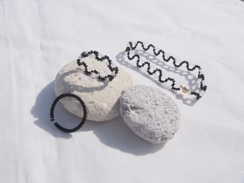 【セット】　ビーズブレスレット　ビーズリング　naminami #3　　マグネット着脱　個性的　透明