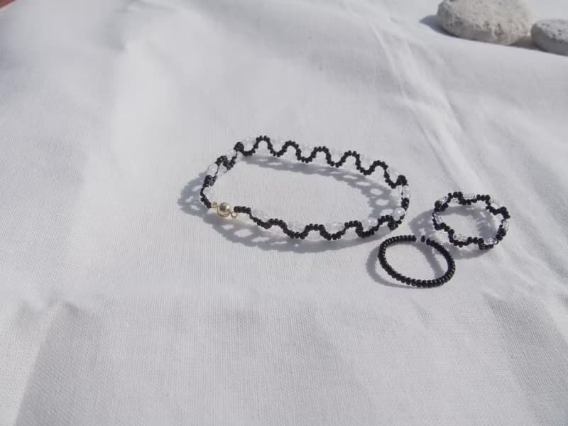 【セット】　ビーズブレスレット　ビーズリング　naminami #3　　マグネット着脱　個性的　透明