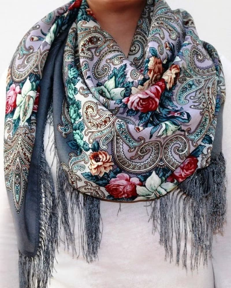 Luxury! Original Pavlovo Posad Russian Shawl 100% Wool Scarf Wrap 1437-1