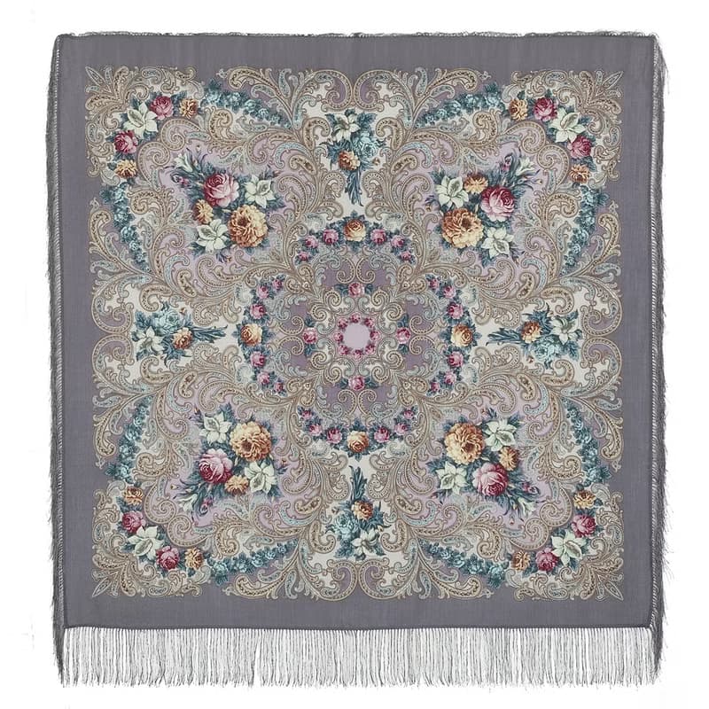 Luxury! Original Pavlovo Posad Russian Shawl 100% Wool Scarf Wrap 1437-1