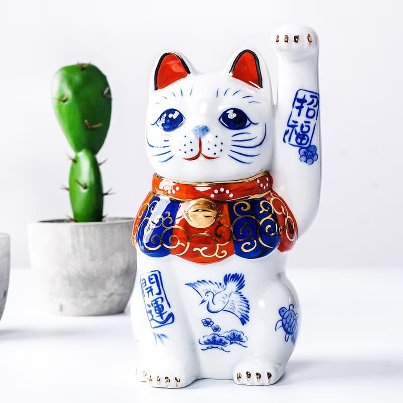 日本藥師窯長手染錦開運招福招財貓店鋪開業日式擺件創意送人禮物