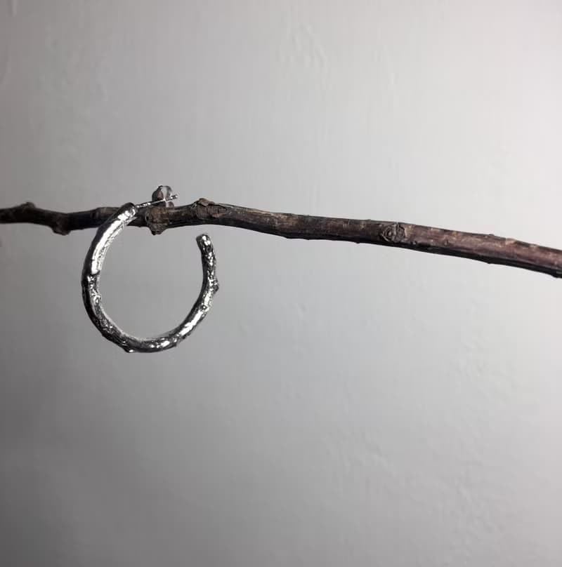 植物圖鑑 純銀 樹枝 大圈圈耳環