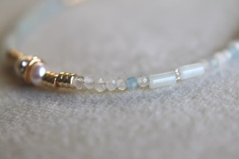 手鍊 天河石 珍珠 海藍寶 天然石 - 秘技 -