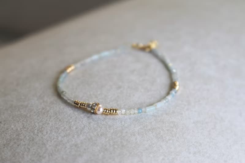 手鍊 天河石 珍珠 海藍寶 天然石 - 秘技 -