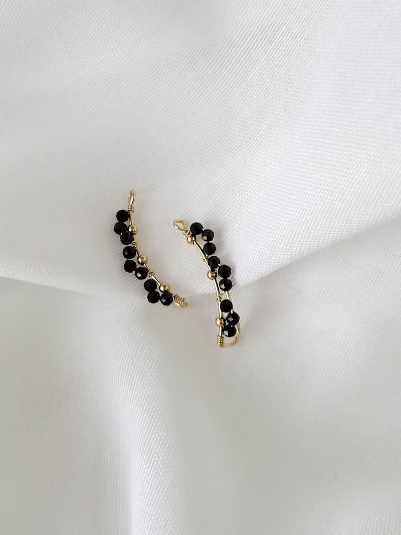 【母親節禮物】神秘蕾絲耳夾耳環 14K注金黑尖晶石耳環 耳夾耳針