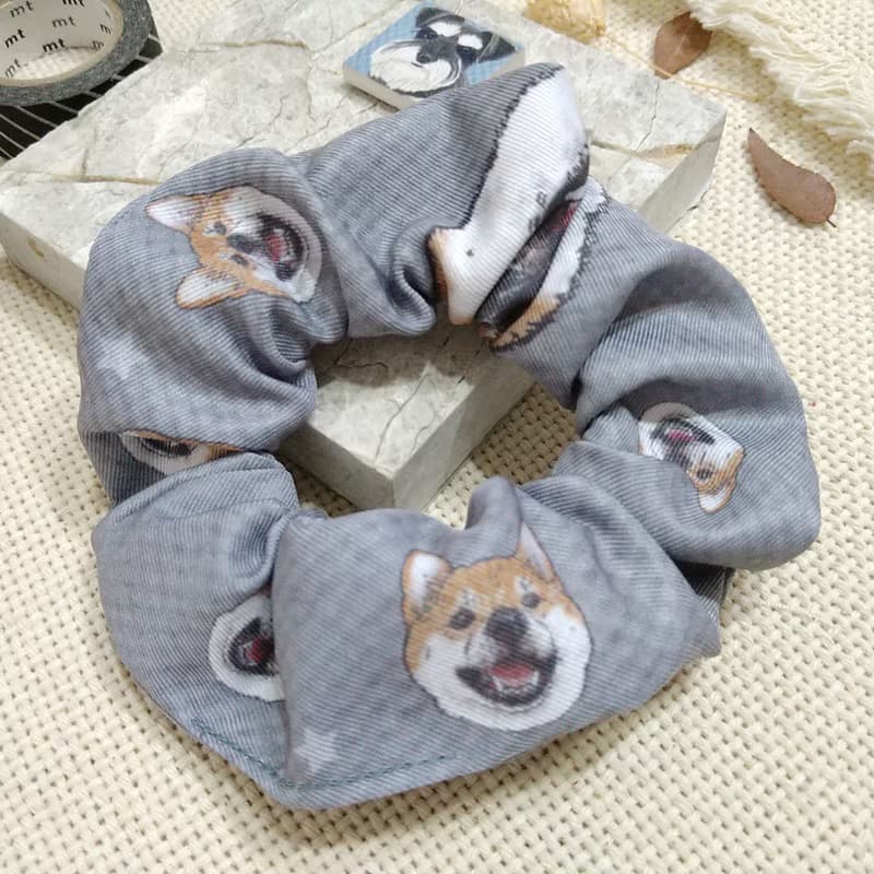 深灰底-大腸髮圈_柴犬_馬尾髮帶