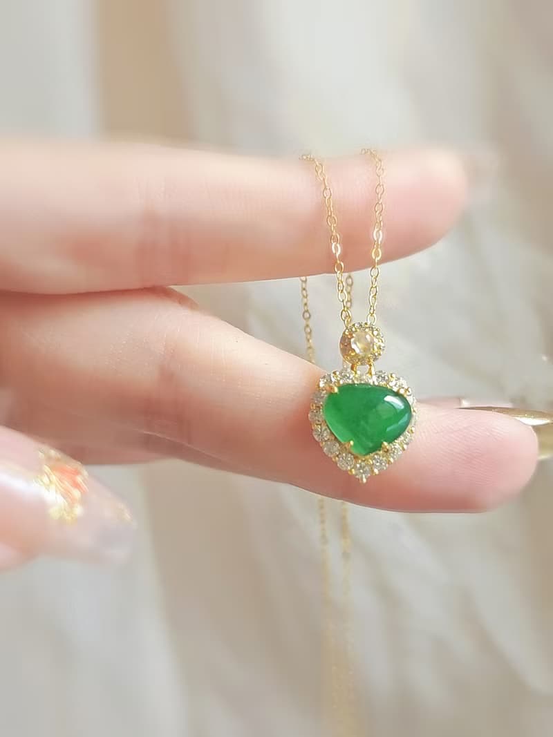 招財•健康•感情|高冰綠愛心|A貨翡翠純銀鍍18k精緻吊墜項鍊