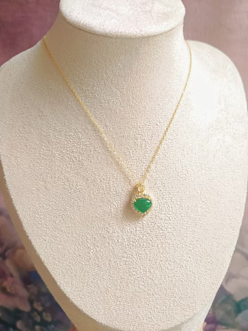 招財•健康•感情|高冰綠愛心|A貨翡翠純銀鍍18k精緻吊墜項鍊