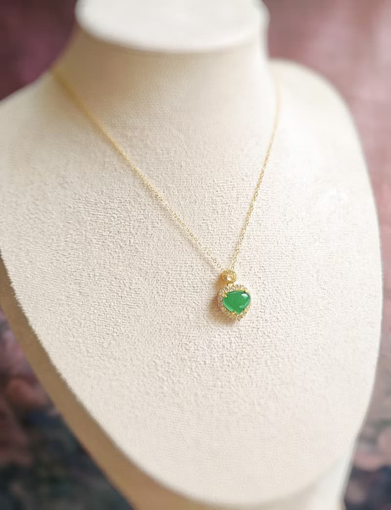 招財•健康•感情|高冰綠愛心|A貨翡翠純銀鍍18k精緻吊墜項鍊