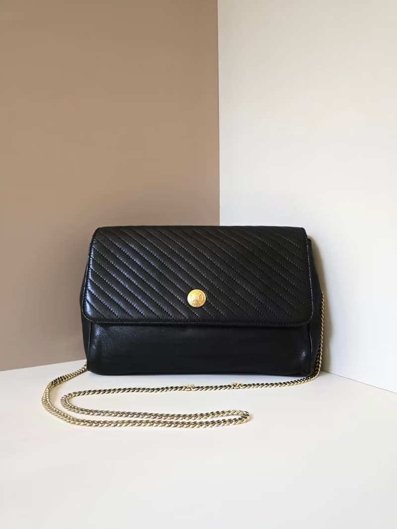 【LA LUNE】中古二手Celine黑色金徽皮革小包斜揹側背孭單肩手袋