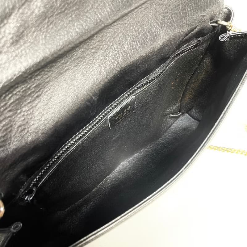【LA LUNE】中古二手Celine黑色金徽皮革小包斜揹側背孭單肩手袋