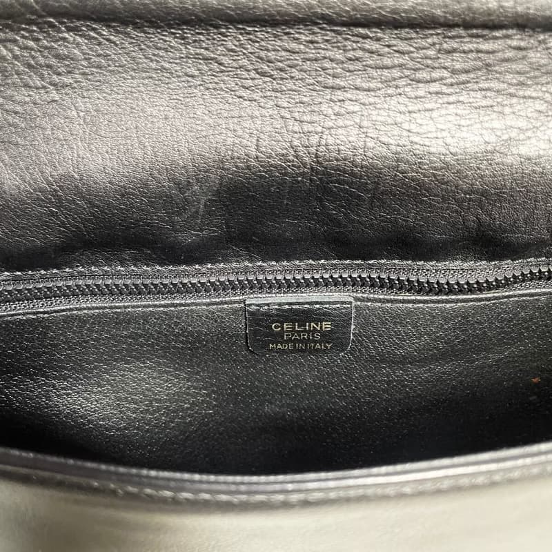 【LA LUNE】中古二手Celine黑色金徽皮革小包斜揹側背孭單肩手袋