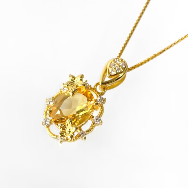 2件85折 | 巴西黃水晶純銀項鍊 (蜜柑黃色 春日花系設計)