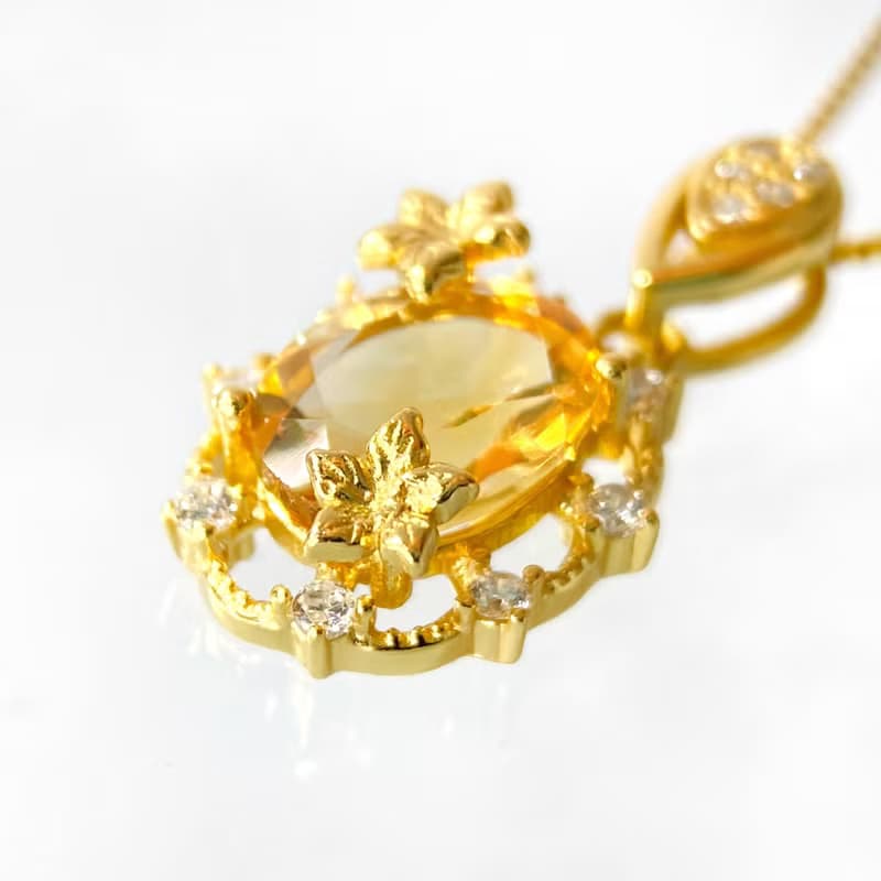 2件85折 | 巴西黃水晶純銀項鍊 (蜜柑黃色 春日花系設計)