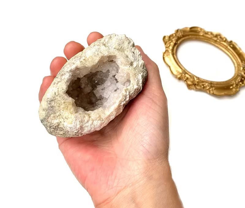 天然原礦瑪瑙招財小白晶洞 白水晶 辦公室 療癒 可消磁晶石飾品