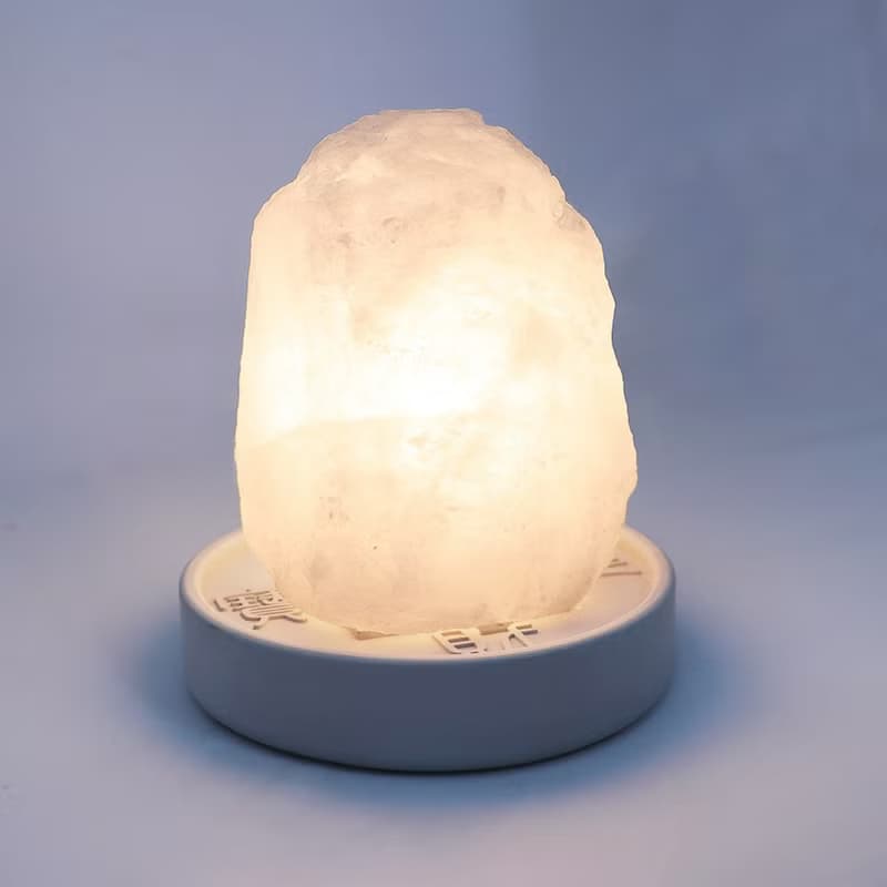 小白鹽原礦  鹽燈 I 清水模 招財進寶底座(含七彩石) I 淨化能量