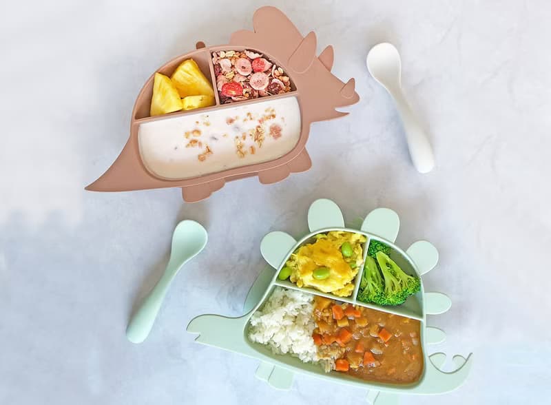 Besovida I 恐龍全矽膠學習餐盤－三角龍 (薄荷綠)