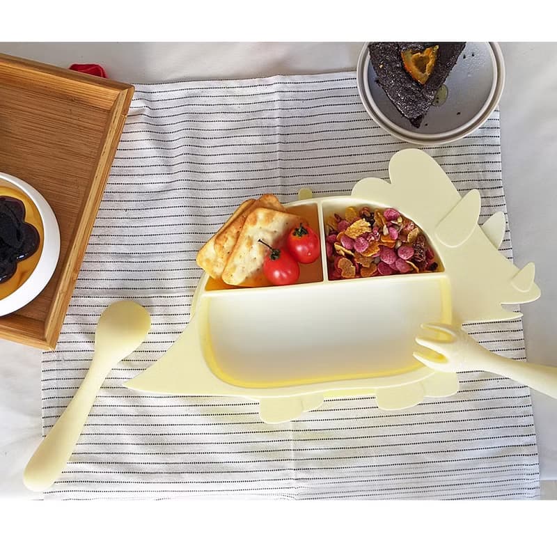 Besovida I 恐龍全矽膠學習餐盤－三角龍 (薄荷綠)