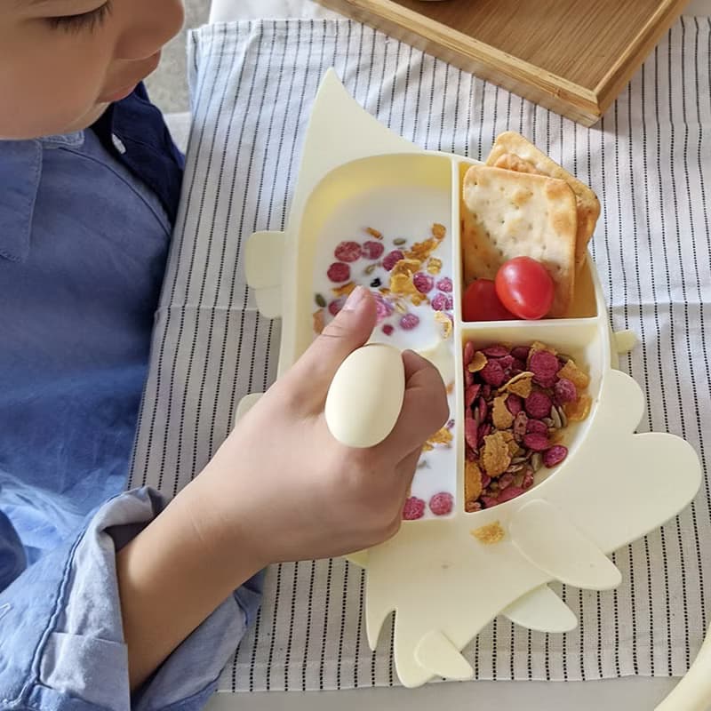 Besovida I 恐龍全矽膠學習餐盤－三角龍 (薄荷綠)